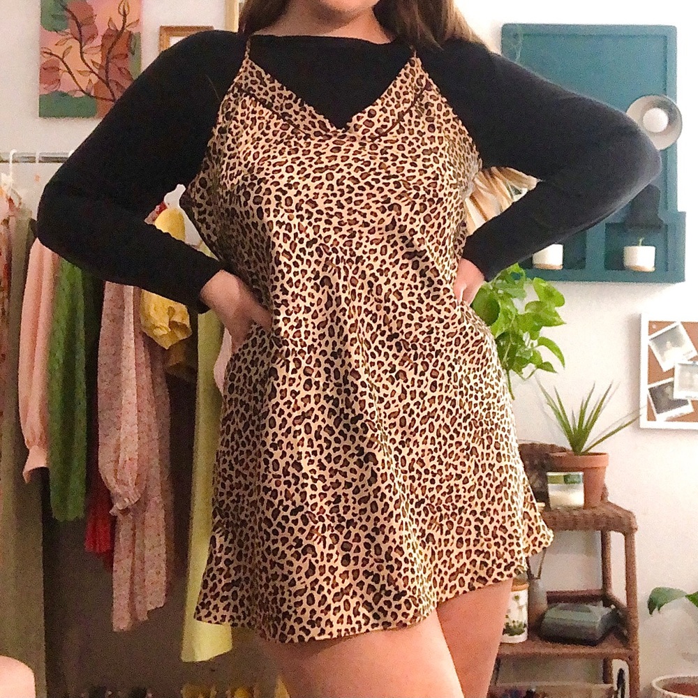 90s leopard print slip dress